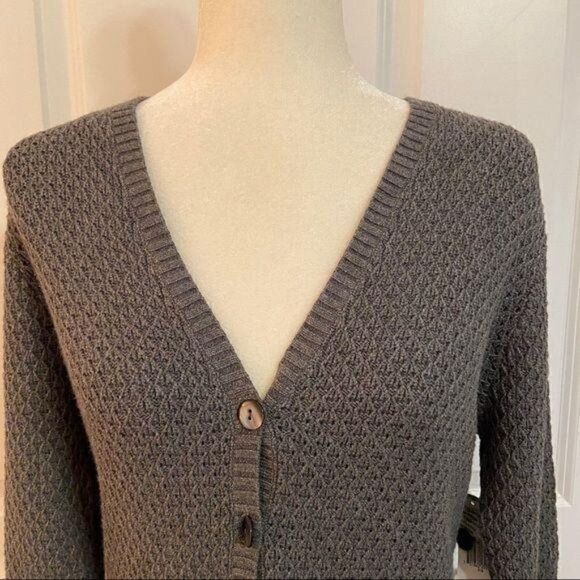 Jones New York Grey Knit V Neck Button Front Cardigan Sweater Large New - Picture 7 of 8